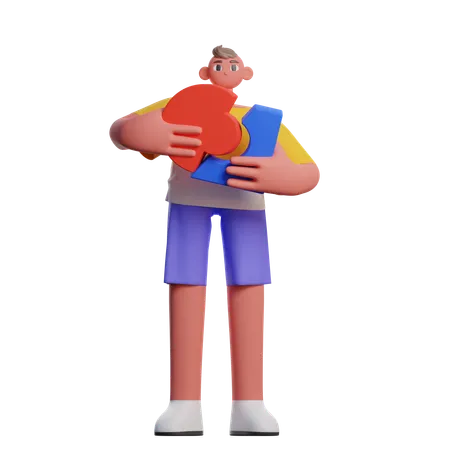 3 D Boy Completing Puzzle 3D Illustration