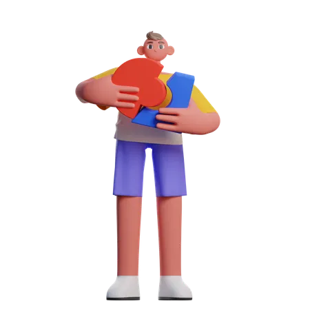 Boy Completing Puzzle  3D Illustration