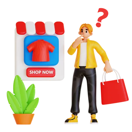 Boy Confused For Online Shopping  3D Illustration