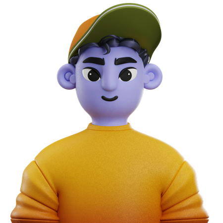 Boy Curly Hair with Hat  3D Icon