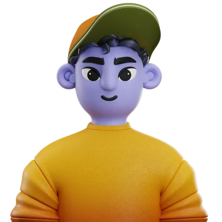 Boy Curly Hair with Hat  3D Icon