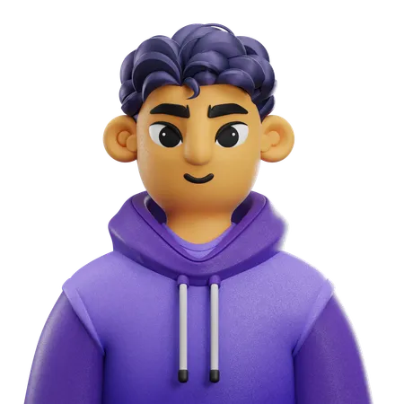 Boy Curly Hair with Jacket  3D Icon