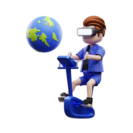 Boy Cycling In Meta World  3D Illustration