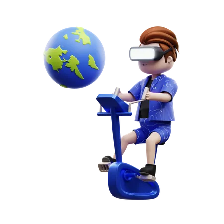 Boy Cycling In Meta World  3D Illustration