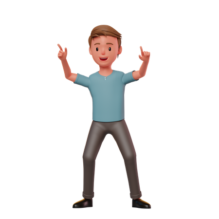 Boy Dancing With Hands Pointing Up 3D Illustration