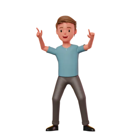 Boy Dancing With Hands Pointing Up  3D Illustration