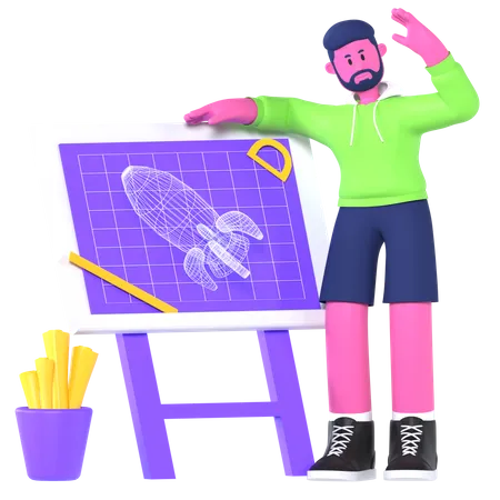 Boy Developing Something  3D Illustration