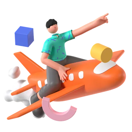 Boy Doing Air Travel  3D Illustration