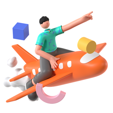 Boy Doing Air Travel  3D Illustration