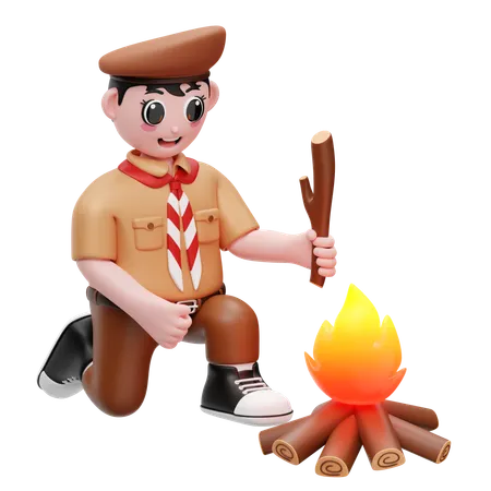 Boy Doing Bonfire  3D Illustration