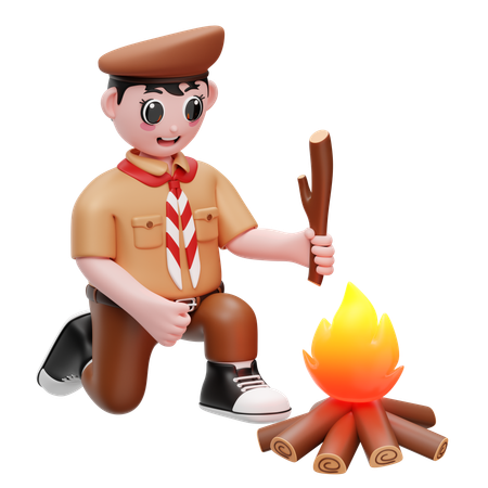 Boy Doing Bonfire  3D Illustration