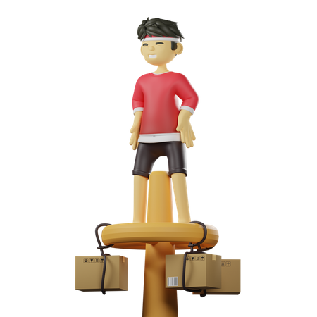 Junge beim Pinang-Klettern  3D Illustration