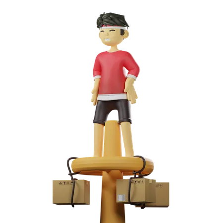 Junge beim Pinang-Klettern  3D Illustration