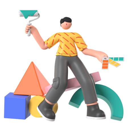 Boy Doing Color Palette  3D Illustration