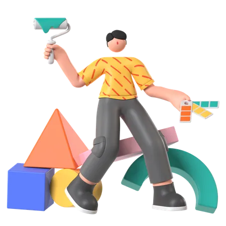 Boy Doing Color Palette  3D Illustration