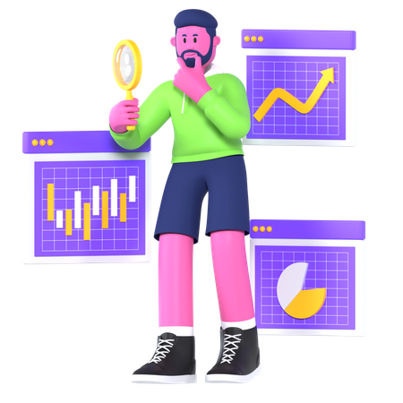 Boy Doing Data Analytics  3D Illustration