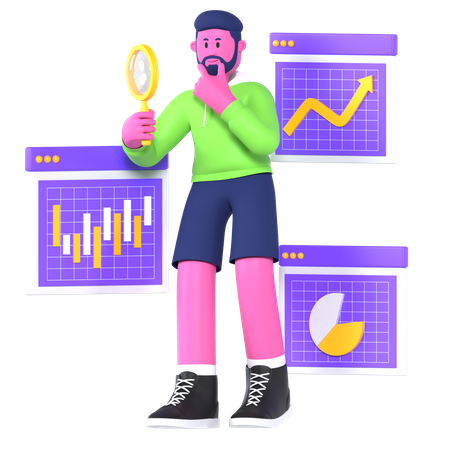 Boy Doing Data Analytics  3D Illustration