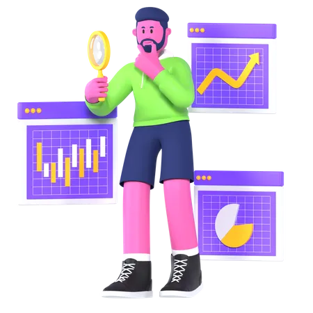 Boy Doing Data Analytics  3D Illustration