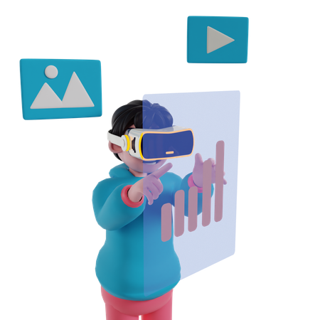Boy doing data analytics using VR technology  3D Illustration