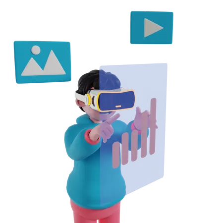 Boy doing data analytics using VR technology  3D Illustration