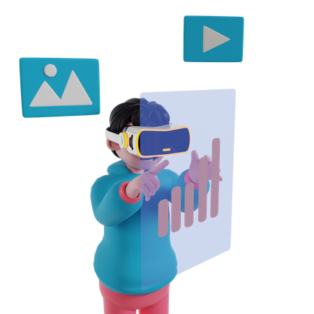 Boy doing data analytics using VR technology  3D Illustration