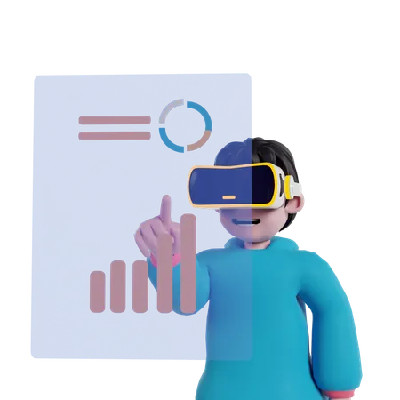 Boy doing data analytics using VR technology  3D Illustration