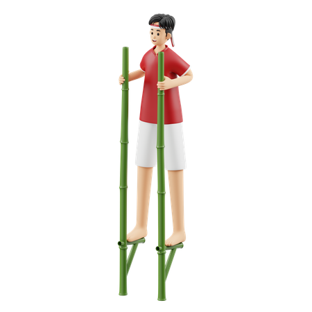 Boy doing Doing Balap Egrang  3D Icon