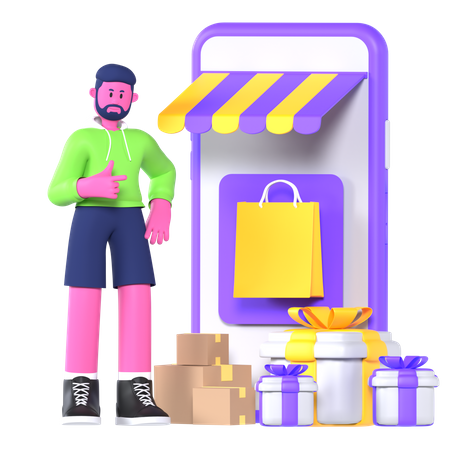 Boy Doing E Commerce  3D Illustration