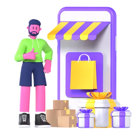 Boy Doing E Commerce  3D Illustration