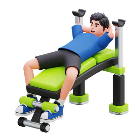ベンチプレスで運動する少年  3D Illustration
