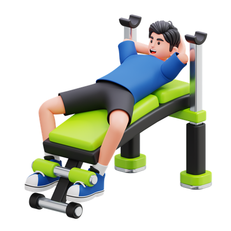 Boy Doing Exercise At Bench Press  3D Illustration