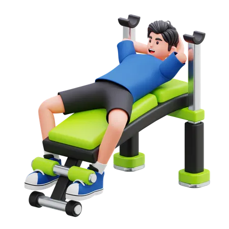 Boy Doing Exercise At Bench Press  3D Illustration