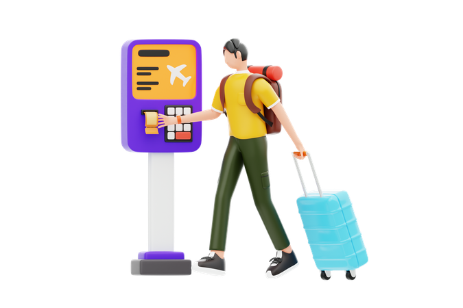 Boy Doing Flight Check In  3D Illustration