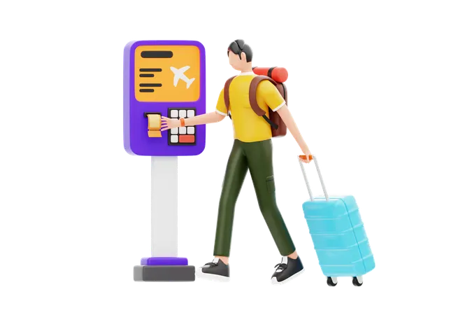Boy Doing Flight Check In  3D Illustration