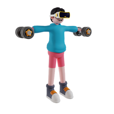 Boy doing gym using VR technology  3D Illustration