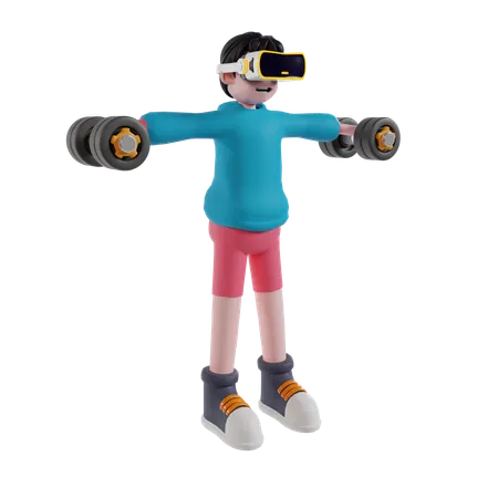 Boy doing gym using VR technology  3D Illustration