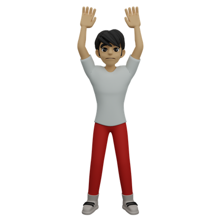 Boy doing hands up  3D Illustration