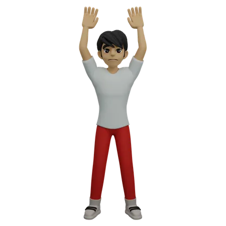 Boy doing hands up  3D Illustration