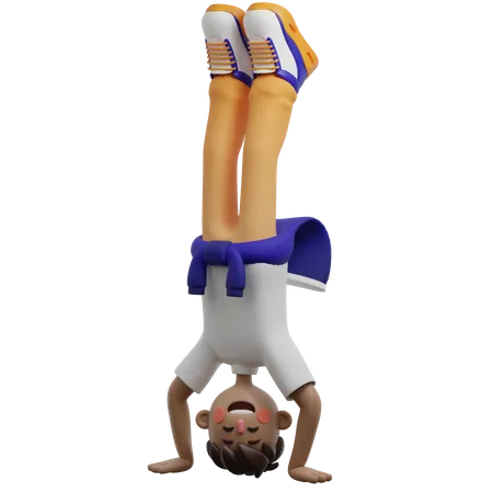 Boy Doing Headstand Pose 3D Illustration