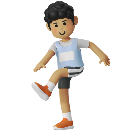 Boy Doing High Kick Before Running  3D Illustration
