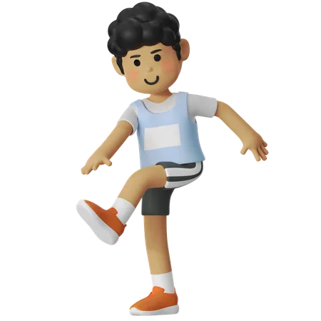 Boy Doing High Kick Before Running  3D Illustration