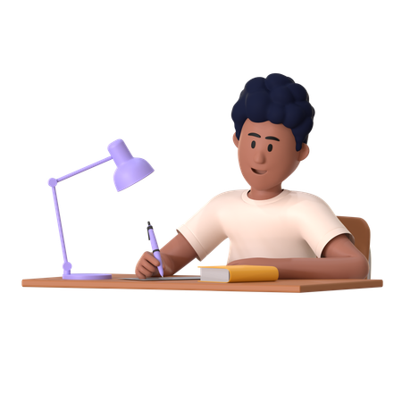Boy Doing Homework  3D Illustration