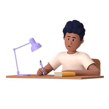 Boy Doing Homework  3D Illustration