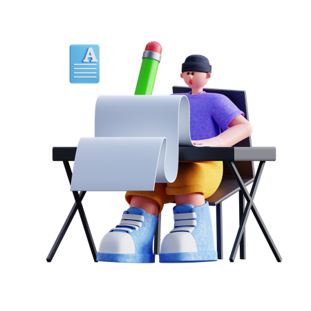 Boy Doing Homework  3D Illustration