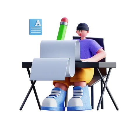 Boy Doing Homework  3D Illustration