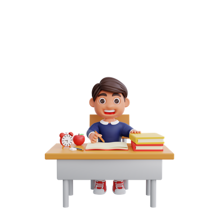 Boy doing homework  3D Illustration