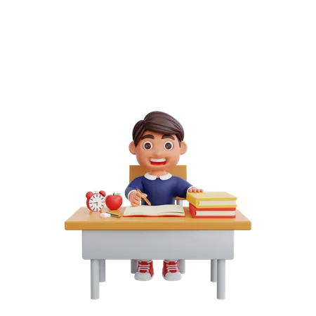 Boy doing homework  3D Illustration