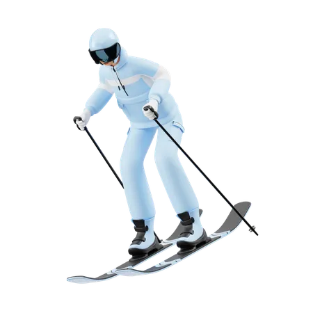 Boy Doing Ice Skiing  3D Illustration