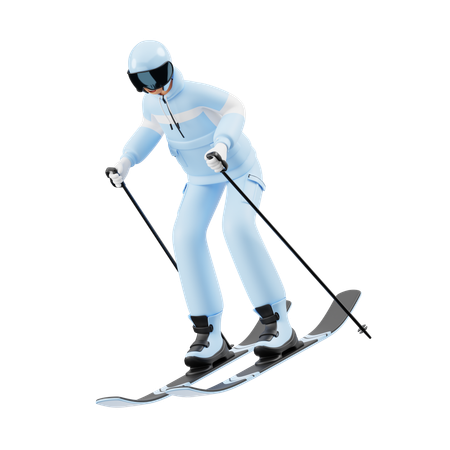 Boy Doing Ice Skiing  3D Illustration