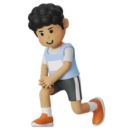 Boy Doing Leg Exercise Before Running Race  3D Illustration